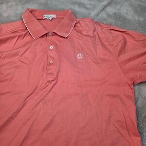 Peter Millar Polo Shirt Mens LG Coral Salmon Cotton Short Sleeve Tipped Collar